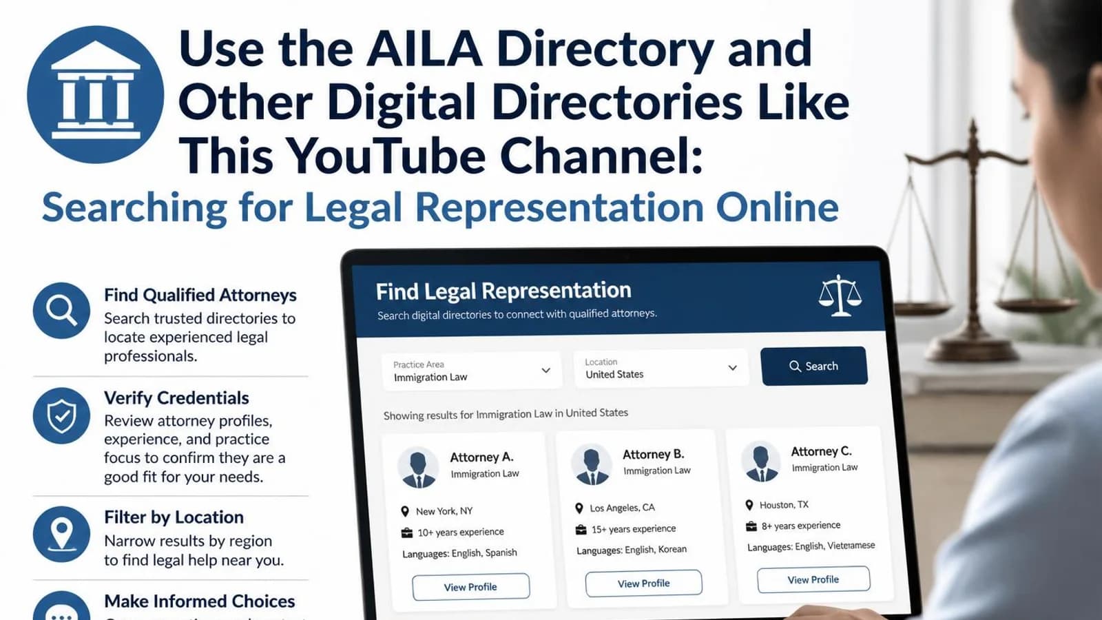 Cómo Usar el Directorio de AILA y Otros Directorios Digitales con Seguridad: Pasos Prácticos para Buscar Representación Legal en Línea article cover image.
